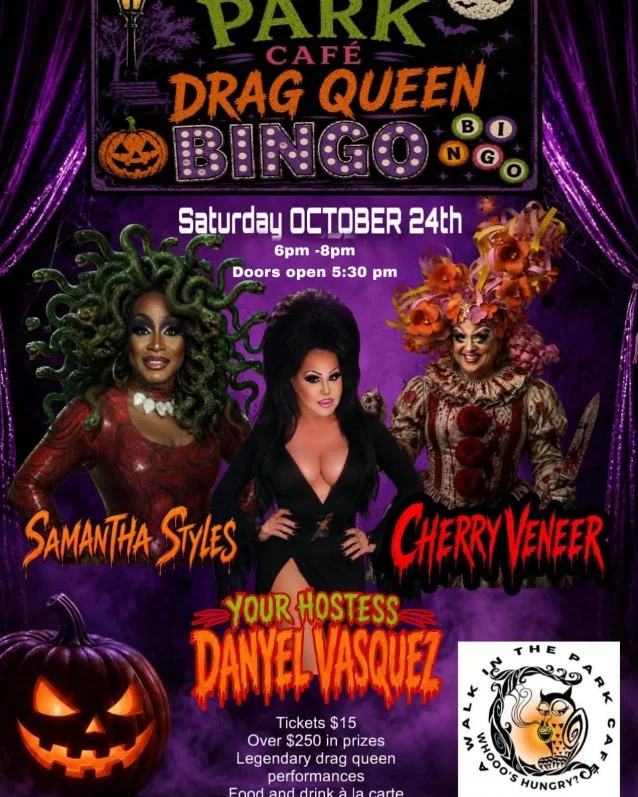 Drag Queen Bingo Halloween Edition poster, October 24, 6–8 PM, tickets $15